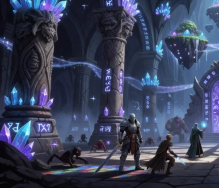 Magiczny loch fantasy w stylu anime z portalami i runami