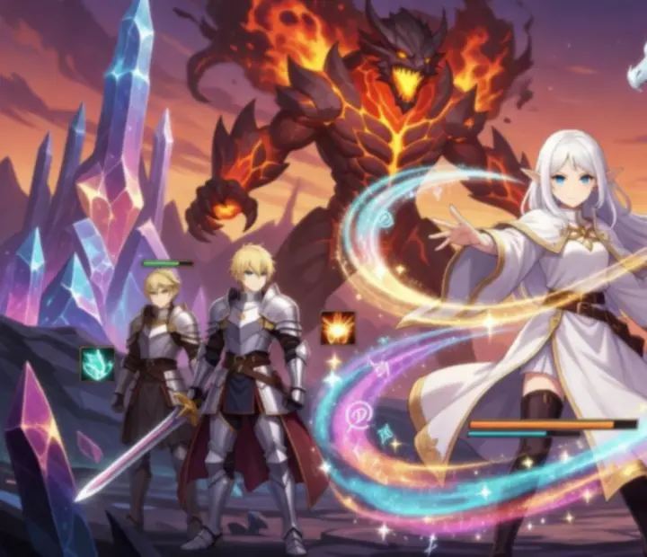 Ilustracja kolaboracji Summoners War z anime Frieren