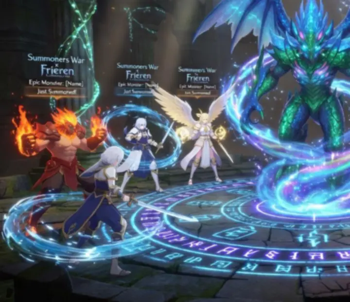 Scena przywołania z kolaboracji Summoners War × Frieren