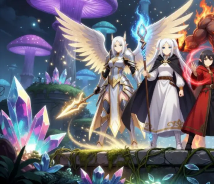 Drużyna Summoners War łącząca potwory z eventu Frieren z klasycznymi jednostkami