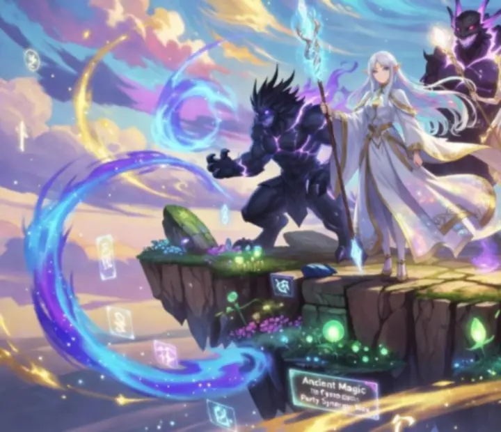 Bohaterowie Summoners War i Frieren na fantastycznym tle podczas kolaboracji