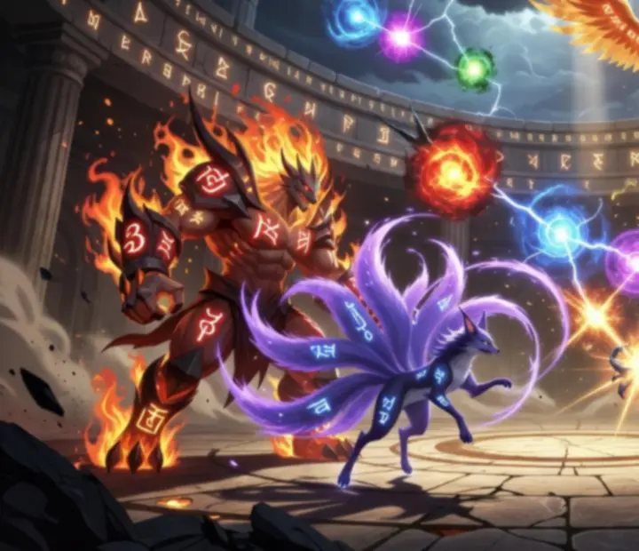 Ekran drużyny PvP z potworami Summoners War przygotowanymi do Areny