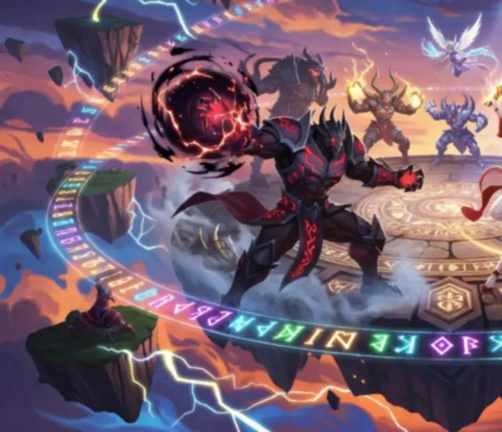 Magiczna scena z Summoners War: Sky Arena z potworami i kręgiem przyzwań